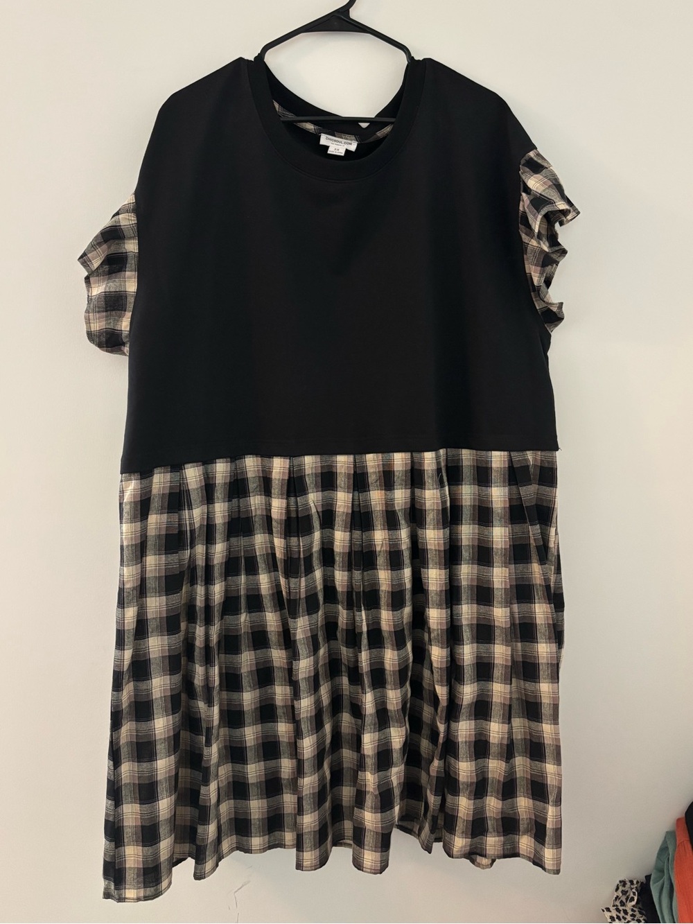 Chic Soul Black & Cream Plaid Tiered Dress